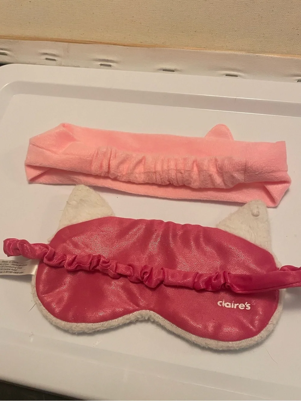 Plush Cat Sleep Mask and Pink Ear Cat Headband Set dress up